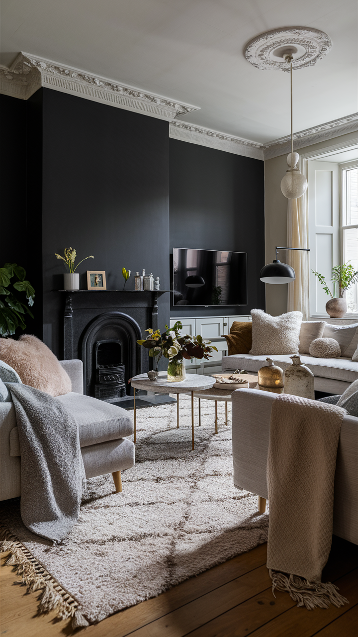 23 Ideas for a Black Accent Wall in Your Living Room