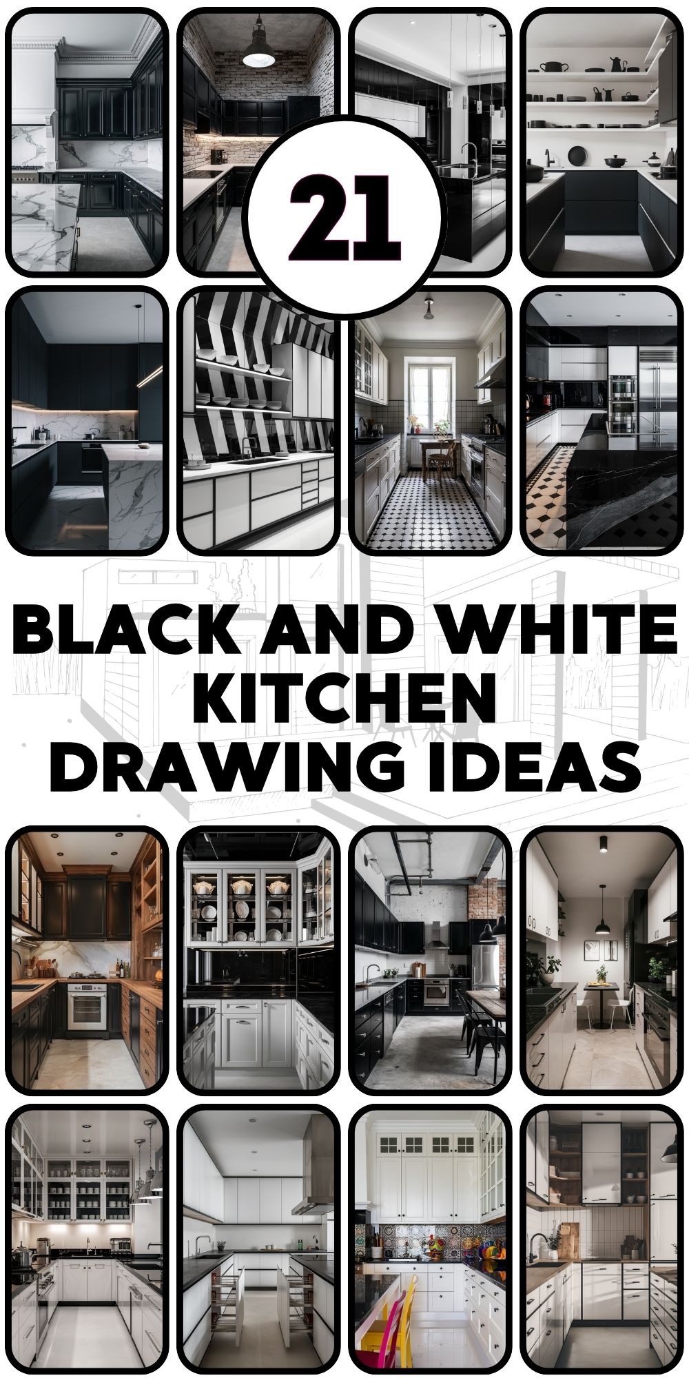 21 Black and White Kitchen Drawing Ideas: Step-by-Step Guide