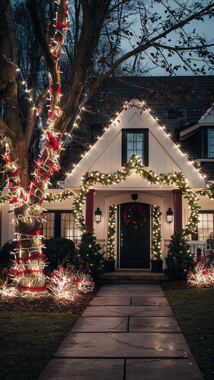 White and Red Christmas Lights Outside: 22 Ideas for Festive Holiday Décor