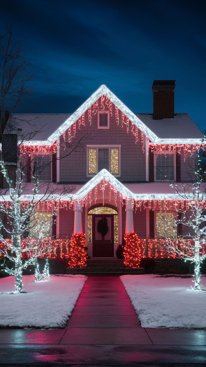 White and Red Christmas Lights Outside: 22 Ideas for Festive Holiday Décor